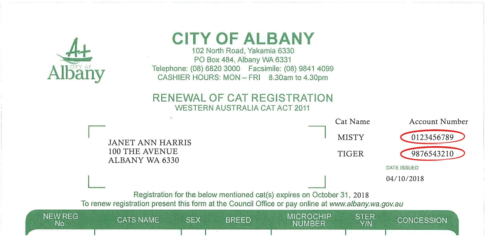 Cat Registration Renewal