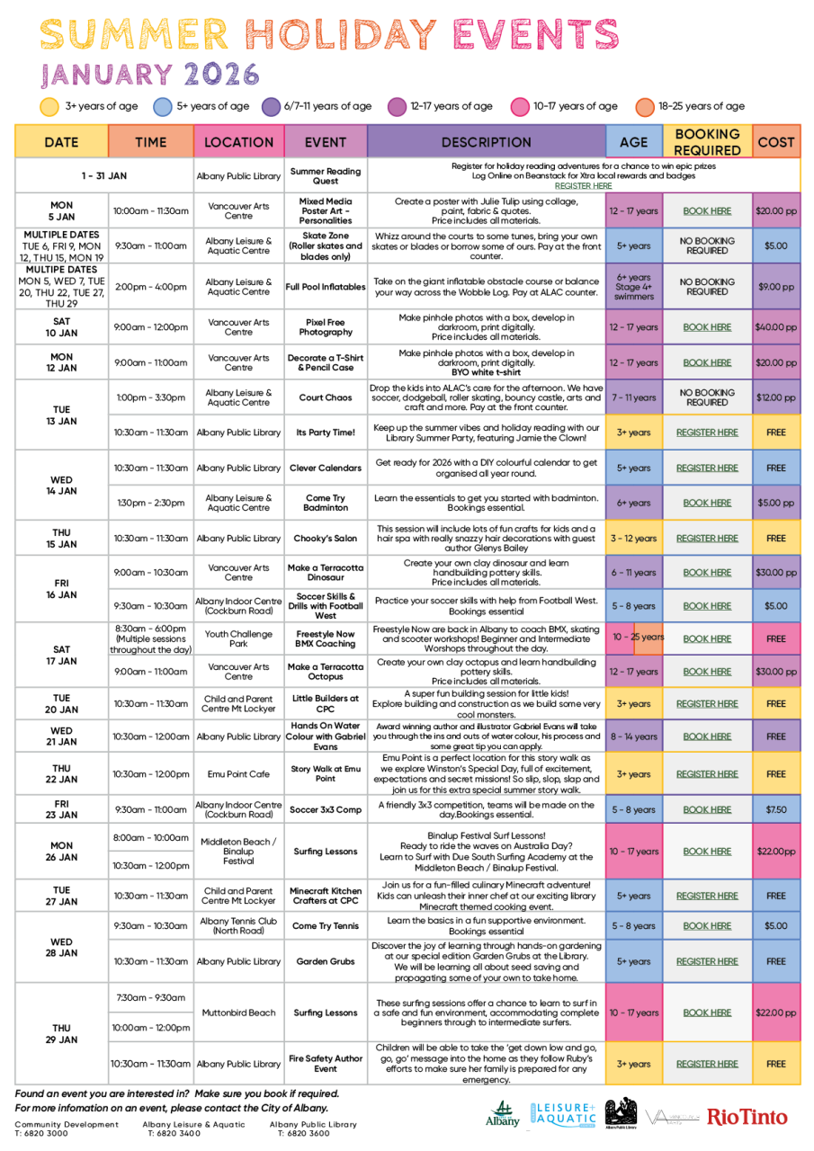 Summer School Holiday Events (December 2025 - January 2026)